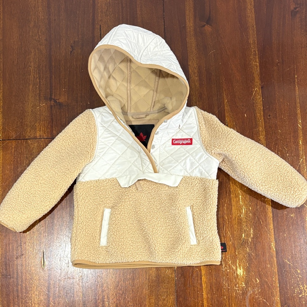 Cream and Tan Quilted Sherpa Fall Jacket